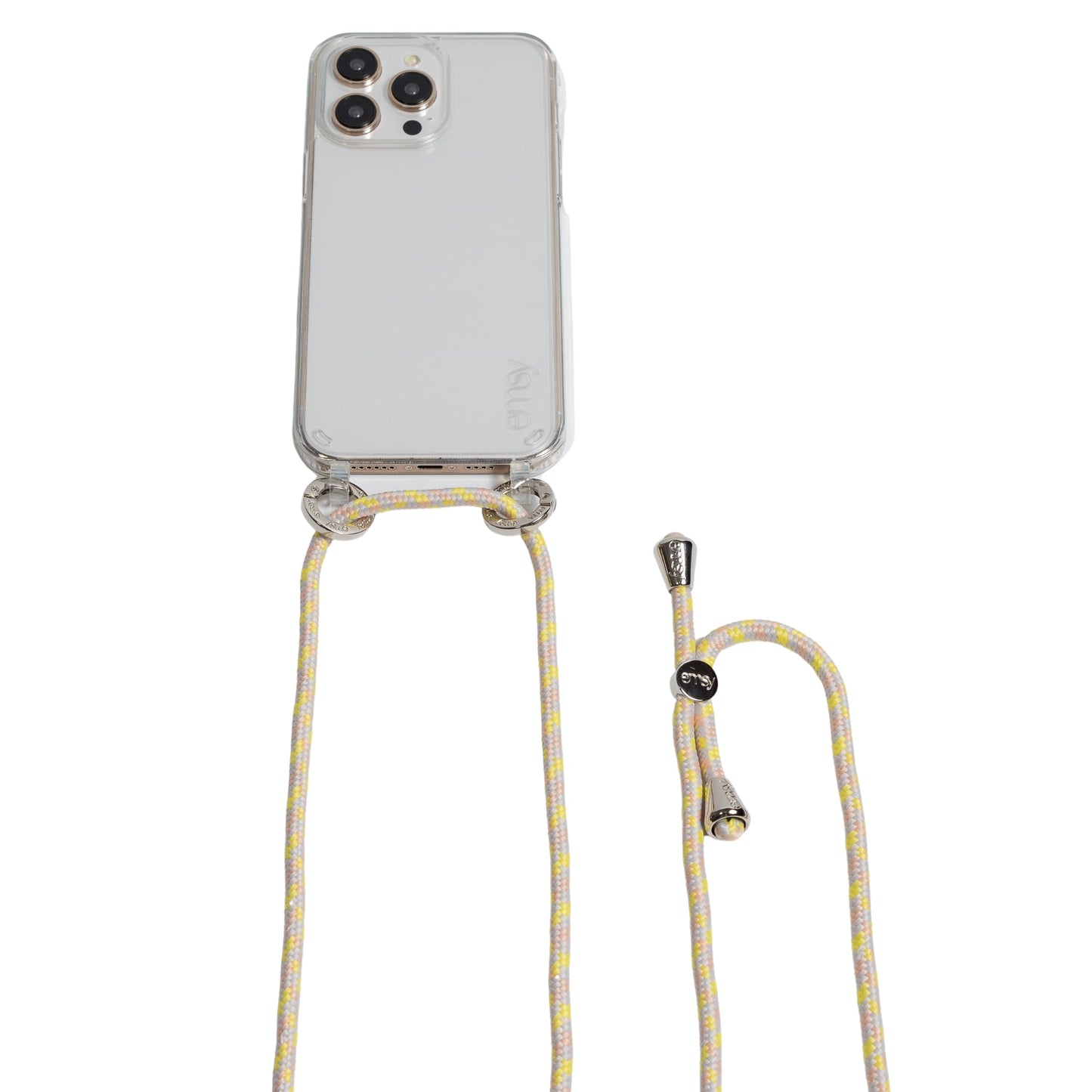 Universal phone patch designed to convert any iPhone, Samsung, or Huawei model into a crossbody phone case. This versatile accessory features a durable adhesive back that attaches securely to your smartphone, allowing you to add a crossbody strap for hands-free convenience.