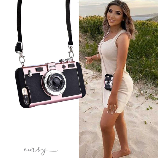 Pink Vintage Camera Crossbody Phone Case