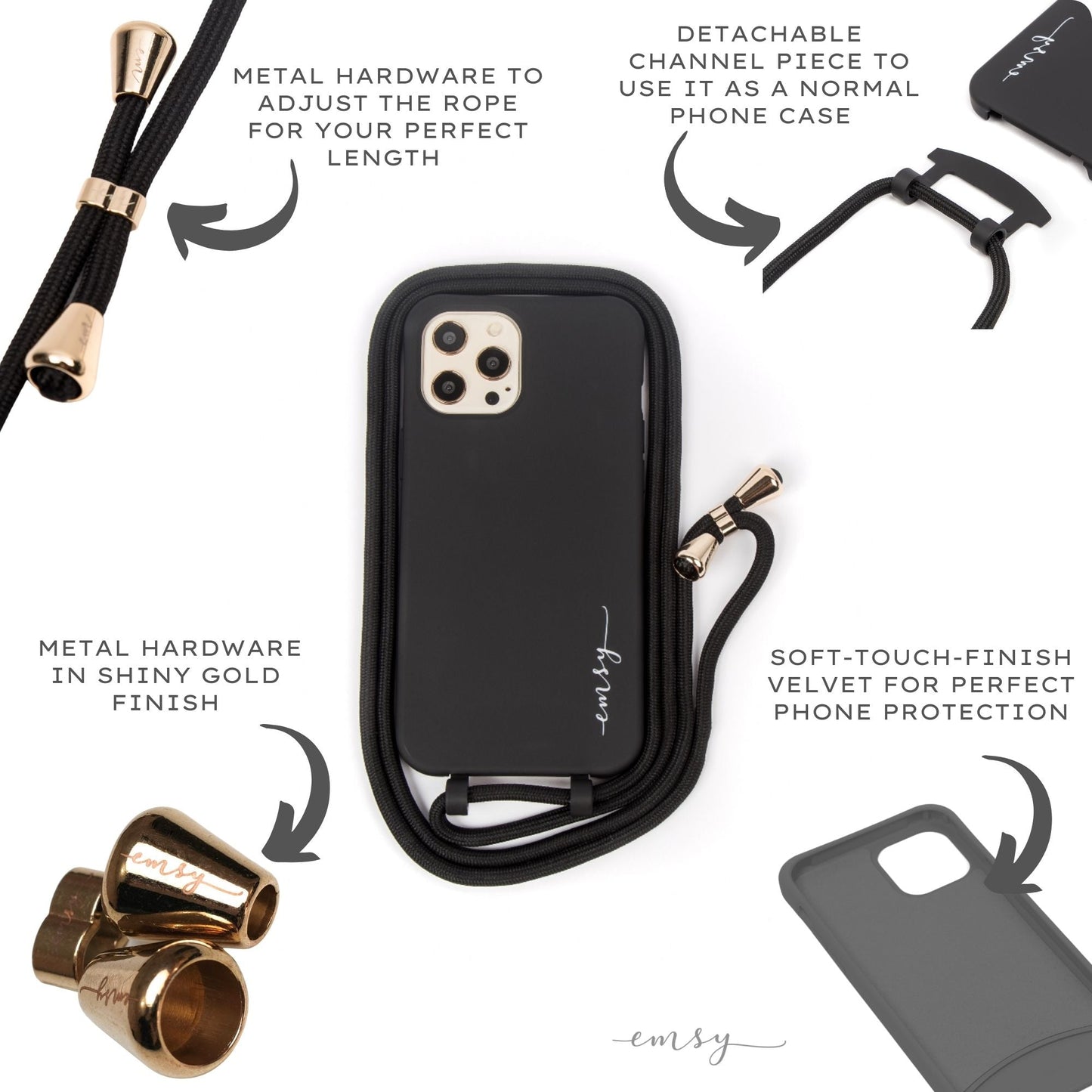 Emsy Australia's crossbody phone cases are designed for iPhone and Samsung models, providing stylish and durable protection. These fashionable phone cases feature secure, sturdy cords and come with various options like chain straps, utility wrist straps, or rope wrist straps, ensuring your phone stays safe while allowing hands-free convenience. Elevate your mobile accessory game with our trendy coloured ropes that complement any style. Explore our extensive collection, which includes the versatile 2-in-1 ut
