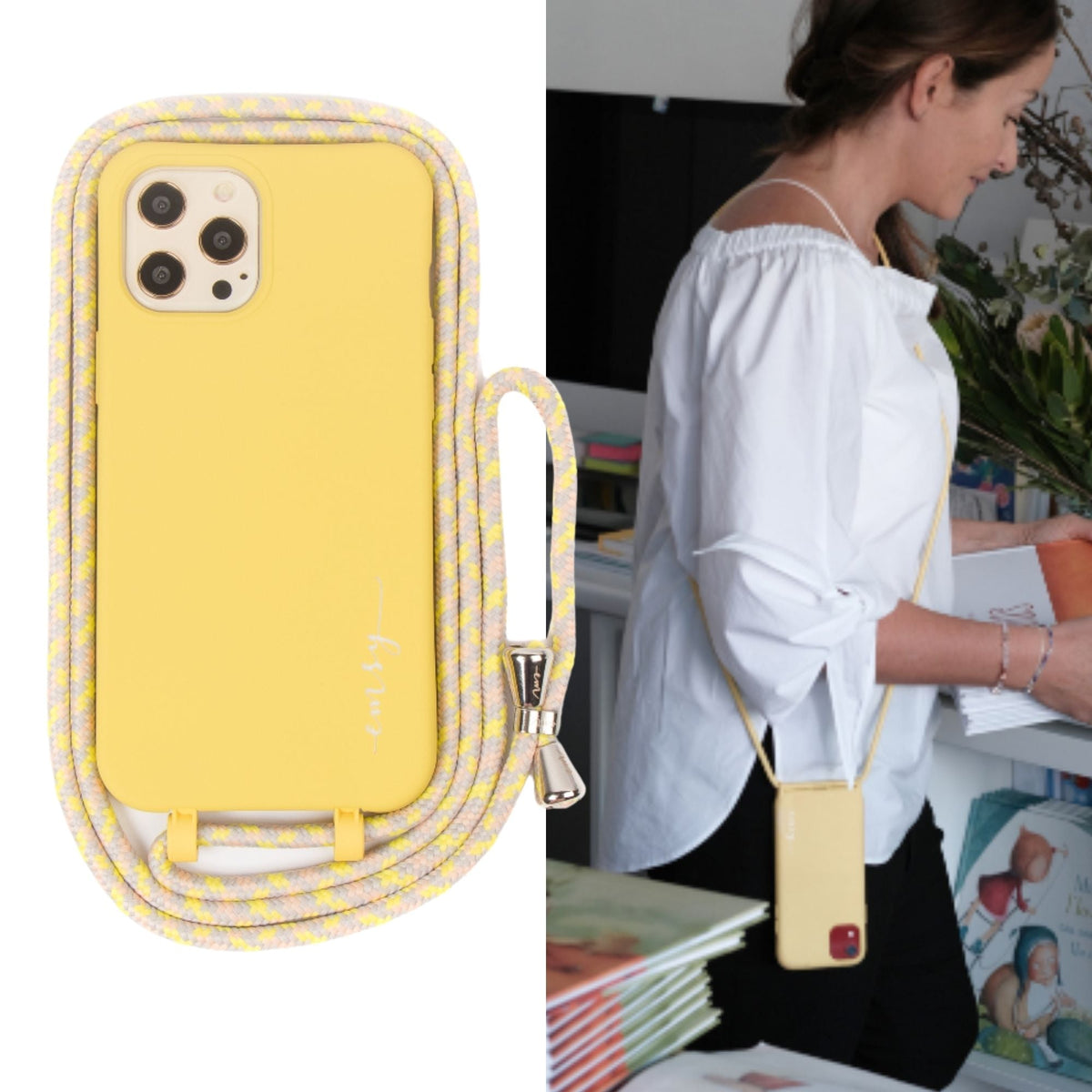 Universal phone patch designed to convert any iPhone, Samsung, or Huawei model into a crossbody phone case. This versatile accessory features a durable adhesive back that attaches securely to your smartphone, allowing you to add a crossbody strap for hands-free convenience.