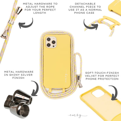 Universal phone patch designed to convert any iPhone, Samsung, or Huawei model into a crossbody phone case. This versatile accessory features a durable adhesive back that attaches securely to your smartphone, allowing you to add a crossbody strap for hands-free convenience.